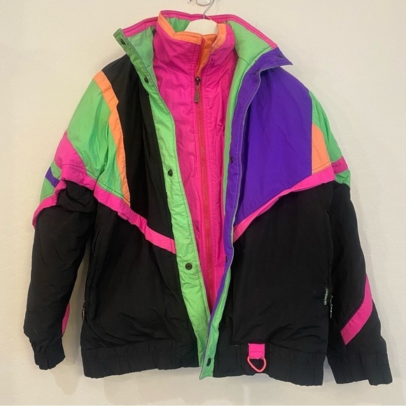 Vintage London Fog Black and Neon Jacket Size Large - Picture 12 of 12
